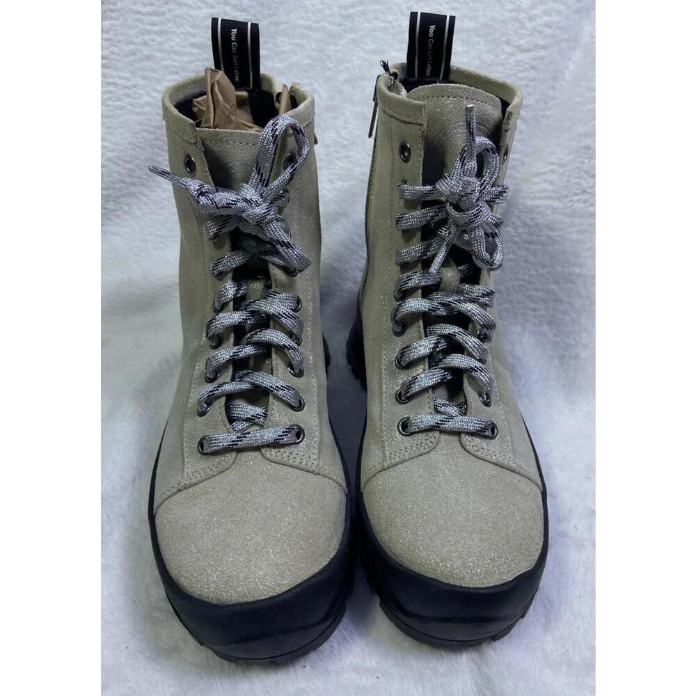 P448 Women Denise Beige Glitter Lace Vibram Outdoor Hiking Combat Boots 7.5 38